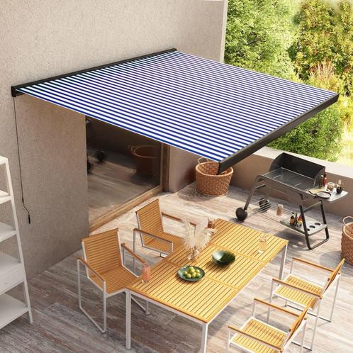 vidaXL Luifel handmatig 350x250 cm blauw en wit, Tuin en Terras, Zonneschermen, Nieuw, Verzenden