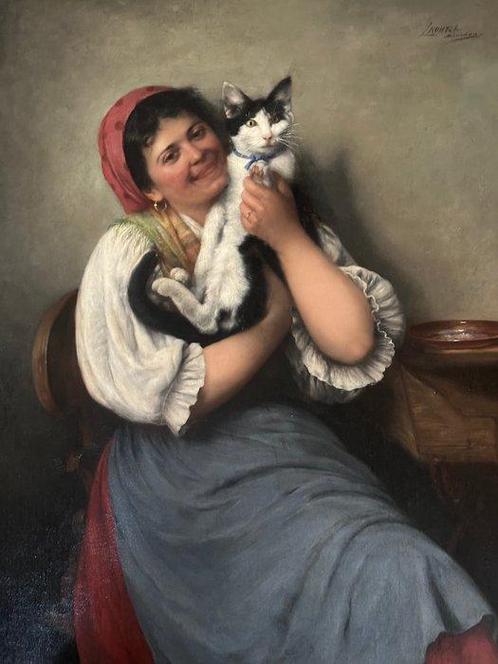 Ludwig Kohrl ( 1858 - 1927 ) - Haar favoriete kat, Antiquités & Art, Art | Peinture | Classique