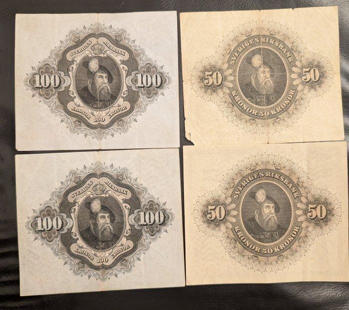 Zweden. - 2 x 100 and 2 x 50 Kronor 1959-63 - Pick 45e, 47b, Postzegels en Munten, Bankbiljetten | Europa | Niet-Eurobiljetten