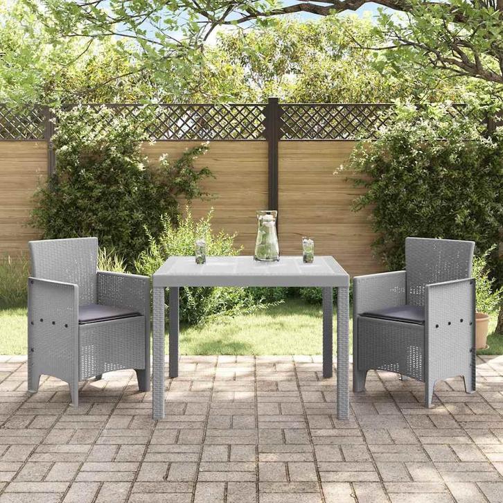 vidaXL Tuin Eettafel Set 3 pcs Lichtgrijs Polt riet, Tuin en Terras, Tuinsets en Loungesets, Nieuw, Verzenden