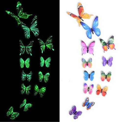 Glow in the Dark Vlinders - 12 Stuks - Lichtgevende, Huis en Inrichting, Woonaccessoires | Wanddecoraties, Nieuw, Verzenden