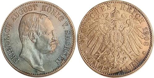 Sachsen 2 Mark Fr August 1908e vz mit herrliche Patina Fr..., Postzegels en Munten, Munten | Europa | Niet-Euromunten, België