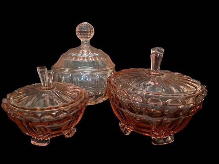 Vintage Ensemble de toilette (3) - Verre - rosaline-glas, Antiquités & Art, Curiosités & Brocante