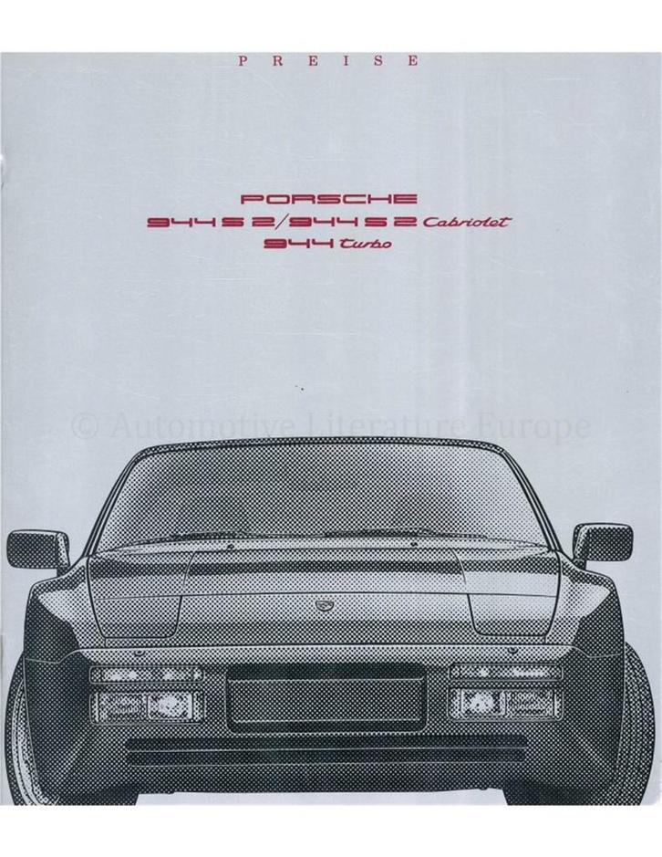 1990 PORSCHE 944 PRIJSLIJST DUITS, Boeken, Auto's | Folders en Tijdschriften