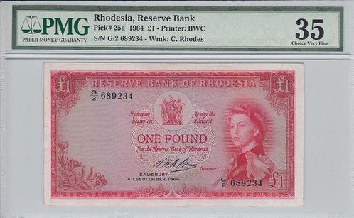 1964 Rhodesia P 25a 1 Pound Pmg 35, Timbres & Monnaies, Billets de banque | Europe | Billets non-euro, Envoi