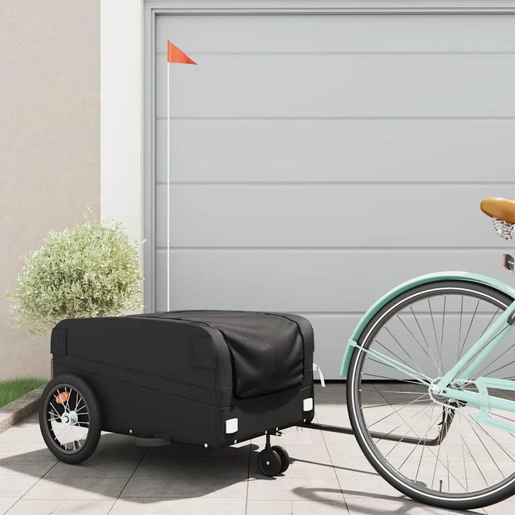vidaXL Fietstrailer 45 kg ijzer zwart, Fietsen en Brommers, Fietsaccessoires | Aanhangwagens en Karren, Nieuw, Verzenden