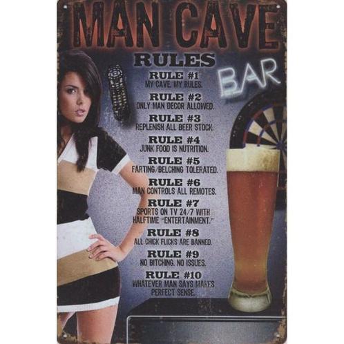 Wandbord -  Man Cave Rules, Huis en Inrichting, Woonaccessoires | Wanddecoraties, Nieuw