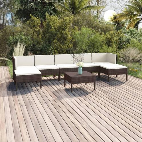 vidaXL 8-delige Loungeset met kussens poly rattan bruin, Tuin en Terras, Tuinsets en Loungesets, Loungeset, Nieuw, Verzenden