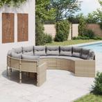 vidaXL Tuinbank met kussens rond poly rattan beige, Tuin en Terras, Verzenden, Nieuw