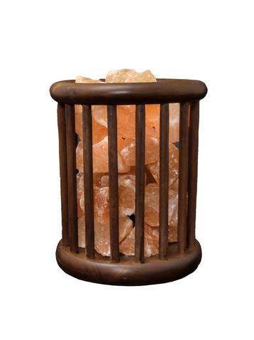 Zoutlamp - Himalaya Zoutstenen - Houten Korfje - Cilinder, Ophalen of Verzenden