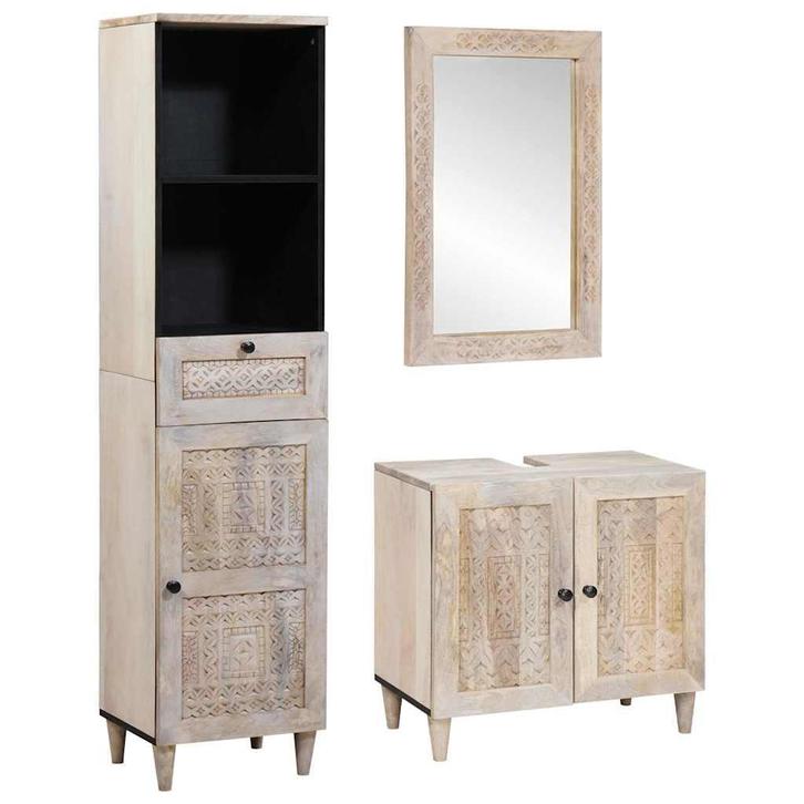 vidaXL Badkamermeubel Set met lade 3 pcs Wit massief, Huis en Inrichting, Badkamer | Badkamermeubels, Nieuw, Verzenden