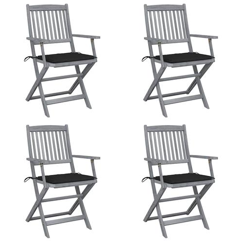 vidaXL Tuinstoelen 4 st inklapbaar met kussens massief, Tuin en Terras, Tuinstoelen, Nieuw, Verzenden