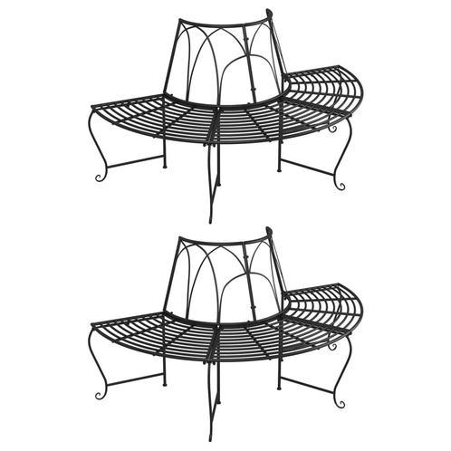vidaXL Boombanken 2 st halfrond Ø159 cm staal zwart, Tuin en Terras, Tuinsets en Loungesets, Nieuw, Verzenden