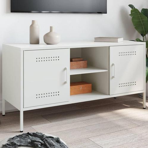 vidaXL Meuble TV blanc 100,5x39x50,5 cm acier, Huis en Inrichting, Kasten |Televisiemeubels, Verzenden