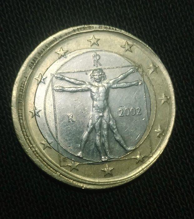 Italie. 1 Euro 2002 Error Desplazada y canto liso (Sans, Postzegels en Munten, Munten | Europa | Euromunten