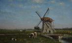 Jan Vrolijk (1845-1894) - Weidelandschap met koeien en molen, Antiek en Kunst