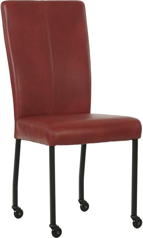 Rode leren moderne eetkamerstoel - poot vierkant zwart met, Huis en Inrichting, Stoelen, Overige kleuren, Eén, Nieuw, Leer, Ophalen of Verzenden