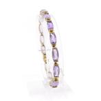 8 Krt. Fantasie schakel armband met amethist | 19 cm, Handtassen en Accessoires, Antieke sieraden, Ophalen of Verzenden, Goud