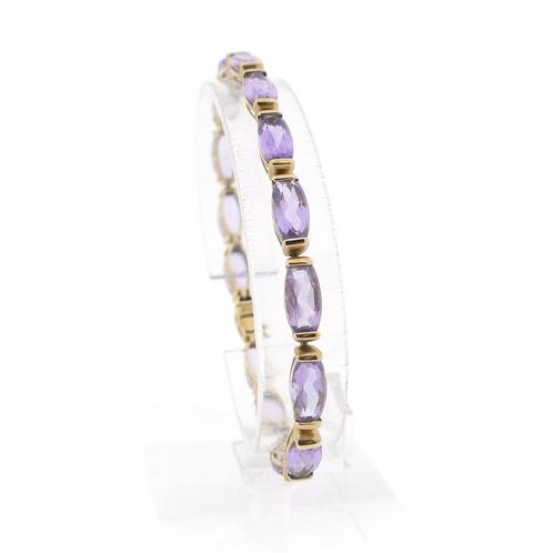 8 Krt. Fantasie schakel armband met amethist | 19 cm, Handtassen en Accessoires, Antieke sieraden, Met edelsteen, Goud, Ophalen of Verzenden
