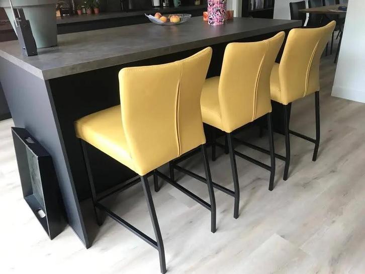 Set van 3 leren barstoelen - geel leer, Huis en Inrichting, Barkrukken, Nieuw, 1 kruk, Ophalen of Verzenden