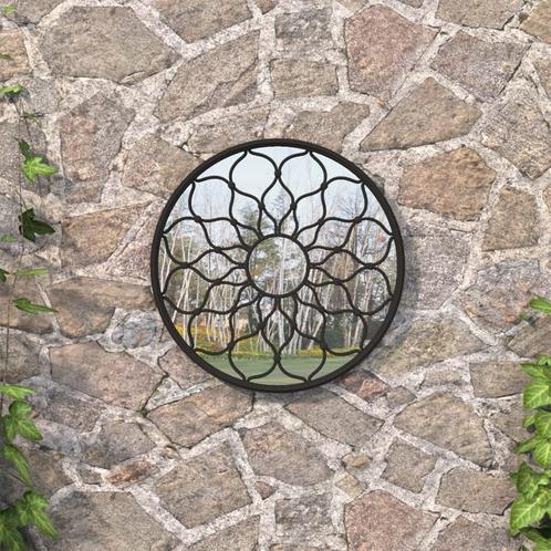 vidaXL Tuinspiegel rond 40x3 cm ijzer zwart, Huis en Inrichting, Woonaccessoires | Spiegels, Nieuw, Verzenden