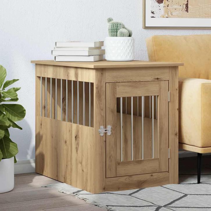 vidaXL Hondenbench 55x75x65 cm bewerkt hout artisanaal, Dieren en Toebehoren, Hondenhokken, Nieuw, Verzenden