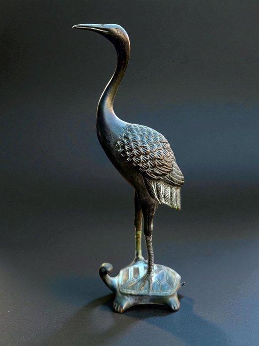 Figuur - Japanese Crane on a Turtle - Brons, Antiek en Kunst, Curiosa en Brocante