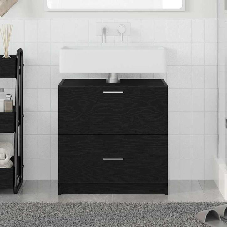 vidaXL Wastafelkast met lade Zwart Eiken 59 x 37 x 59 cm, Huis en Inrichting, Tafels | Kaptafels, Nieuw, Verzenden