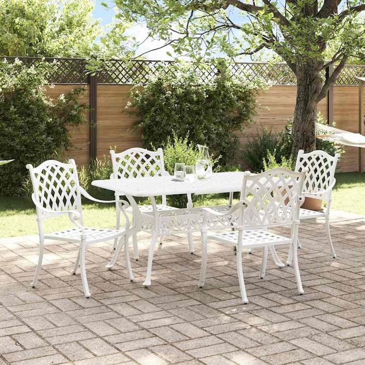 vidaXL Tuin Eettafel Set 5 pcs Wit Aluminium, Tuin en Terras, Tuinsets en Loungesets, Nieuw, Verzenden