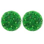 vidaXL Kunstbuxusballen met LED-verlichting 2 st 22 cm groen, Verzenden, Nieuw