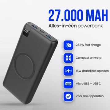 Strex Powerbank met Draadloze Qi Snellader - 27.000 mAh beschikbaar voor biedingen