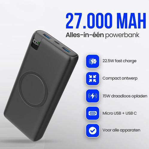 Strex Powerbank met Draadloze Qi Snellader - 27.000 mAh, Telecommunicatie, Powerbanks, Verzenden