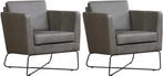 Set van 2 Grijze leren moderne design fauteuils - Rancho, Nieuw, Leer, Ophalen of Verzenden, 75 tot 100 cm