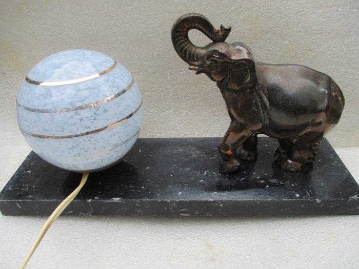 Lamp - Art Déco. Metalen statuette. Olifant. Globen van glas, Antiquités & Art, Art | Objets design