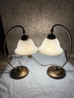 Lamp - geborsteld staal, Glas - Twee tafellampen