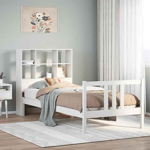 vidaXL Bed met boekenkast zonder matras grenenhout wit, Huis en Inrichting, Slaapkamer | Bedden, Nieuw, Verzenden