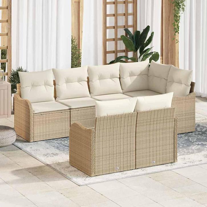 vidaXL Tuinbank Set met kussen met opslag 7 pcs Beige Poly, Tuin en Terras, Tuinsets en Loungesets, Nieuw, Verzenden