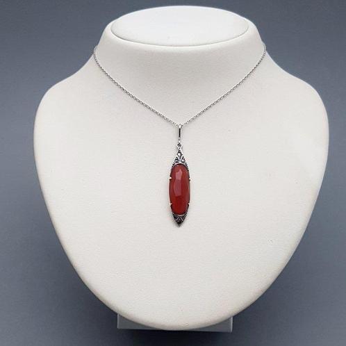 Argent, Art Déco - Collier avec pendentif - Cornaline +, Antiek en Kunst, Kunst | Designobjecten