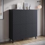 Meubella | Dressoir zwart 120 cm | Visgraat op deuren kast, Huis en Inrichting, Kasten | Dressoirs, Verzenden, Nieuw, 25 tot 50 cm