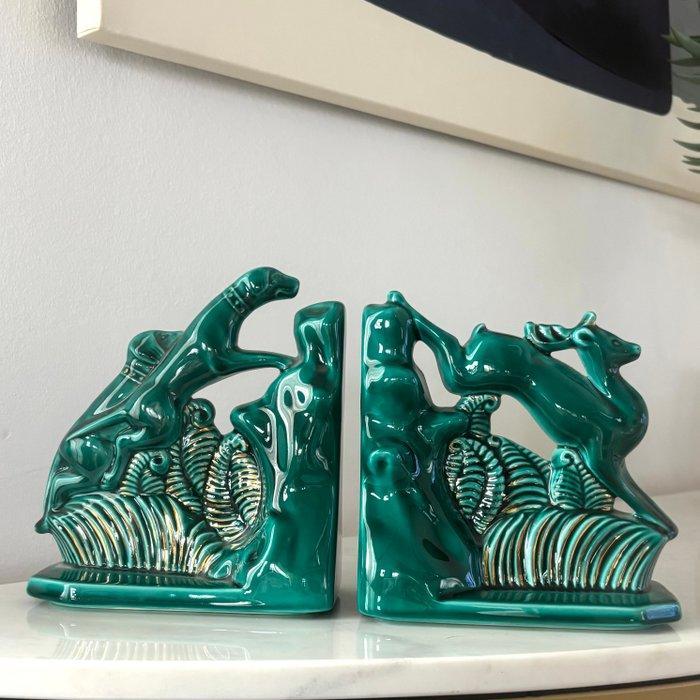 Boekensteunen (2) - 3080 - Faience - Jacht scène, Antiek en Kunst, Kunst | Designobjecten