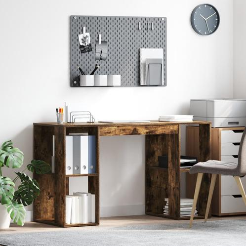 vidaXL Bureau met Opbergmogelijkheden Rook Eiken 130x50,5x75, Huis en Inrichting, Bureaus, Nieuw, Verzenden