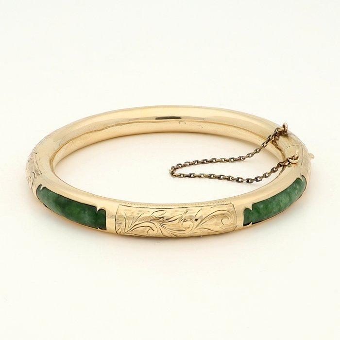 Armband - 14 karaat Geel goud - Jade, Handtassen en Accessoires, Armbanden