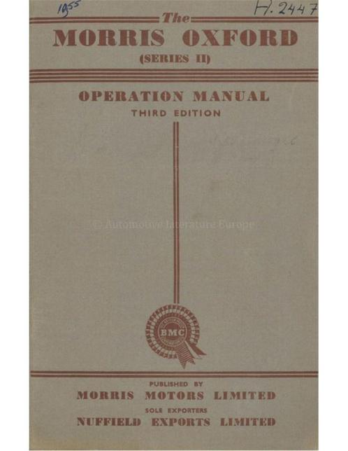 1955 MORRIS OXFORD INSTRUCTIEBOEKJE ENGELS, Autos : Divers, Modes d'emploi & Notices d'utilisation