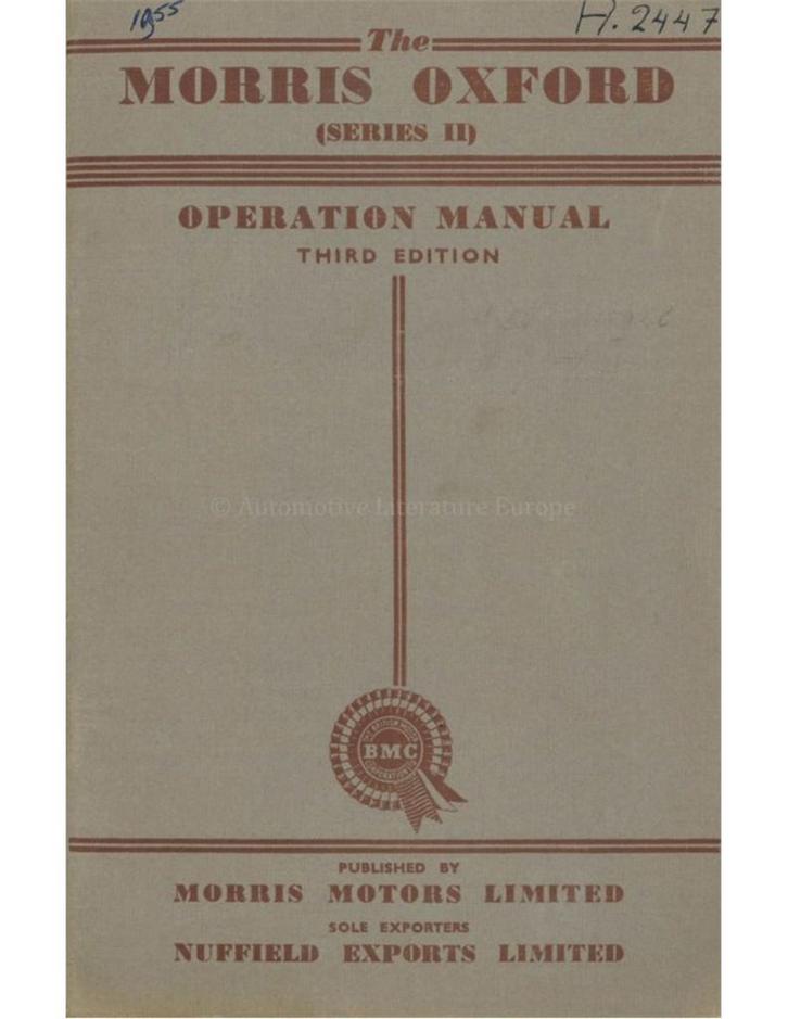 1955 MORRIS OXFORD INSTRUCTIEBOEKJE ENGELS, Autos : Divers, Modes d'emploi & Notices d'utilisation