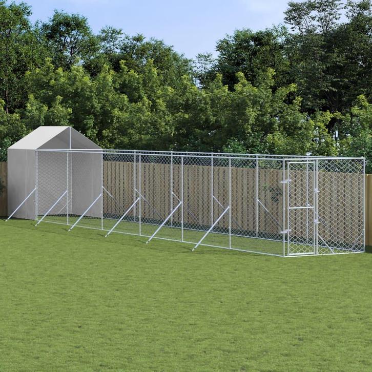 vidaXL Hondenkennel met dak 2x14x2,5 m gegalvaniseerd staal, Dieren en Toebehoren, Hondenbenches, Nieuw, Verzenden