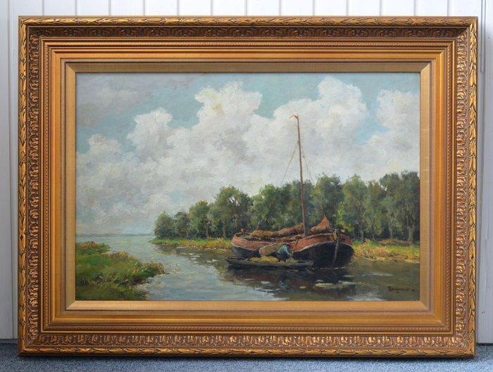 A.C. Rosemeier (1888-1992) - Een zandlosser met een schip in, Antiek en Kunst, Kunst | Schilderijen | Klassiek