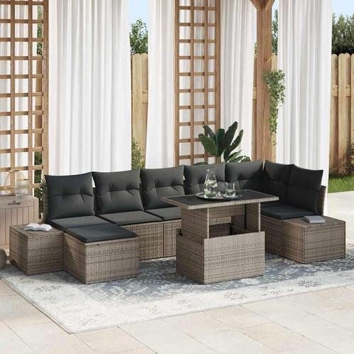 vidaXL 8-delige tuinset met kussens in grijs poly rattan, Tuin en Terras, Tuinsets en Loungesets, Nieuw, Verzenden