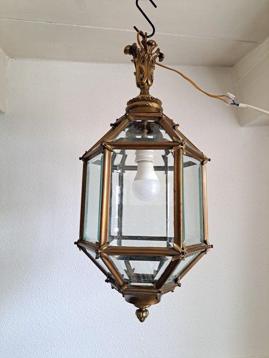 Lantaarn plafondlamp - Messing, Glas, Antiek en Kunst, Antiek | Overige Antiek