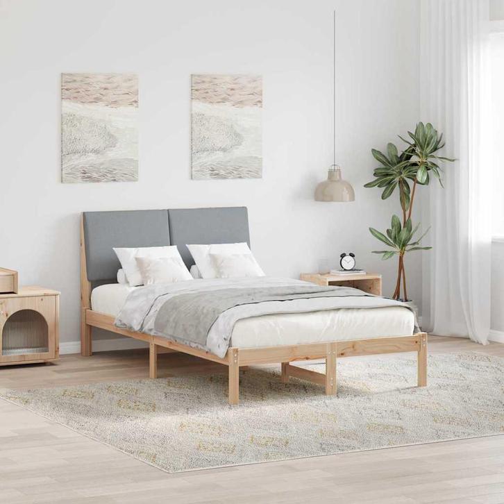 vidaXL Bedframe Bruin en lichtgrijs 120 x 190 cm Massief, Huis en Inrichting, Slaapkamer | Bedden, Nieuw, Verzenden