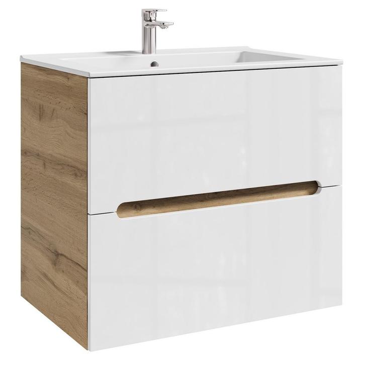 Badkamermeubel Lincoln 80 x 46 cm Eiken met HG Wit Badmeubel, Huis en Inrichting, Badkamer | Badkamermeubels, Nieuw, Verzenden
